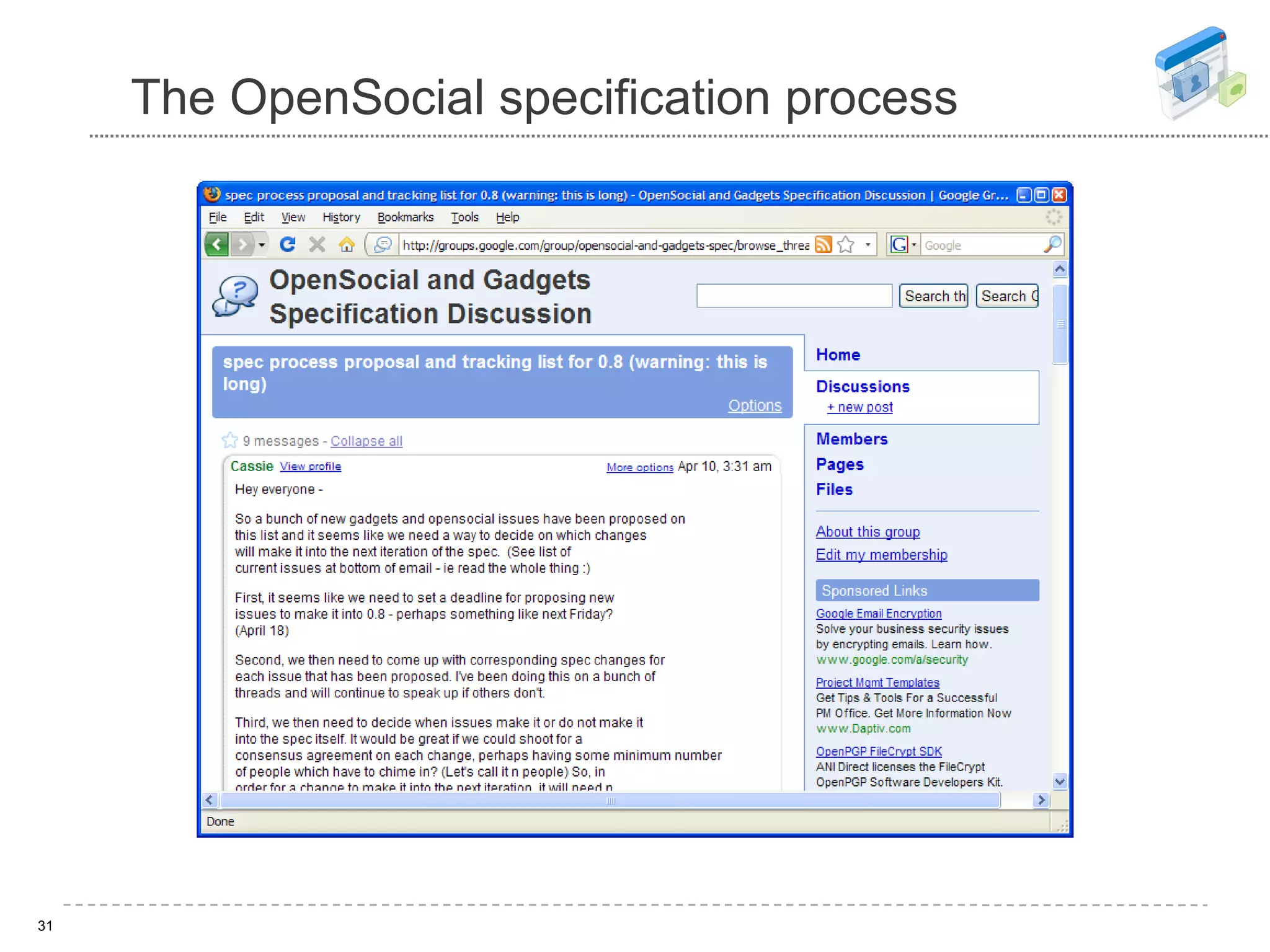 The OpenSocial specification process 