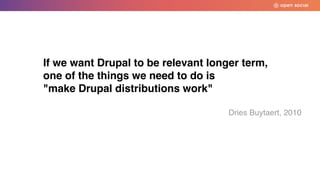 If we want Drupal to be relevant longer term,
one of the things we need to do is
"make Drupal distributions work"
Dries Buytaert, 2010
 
