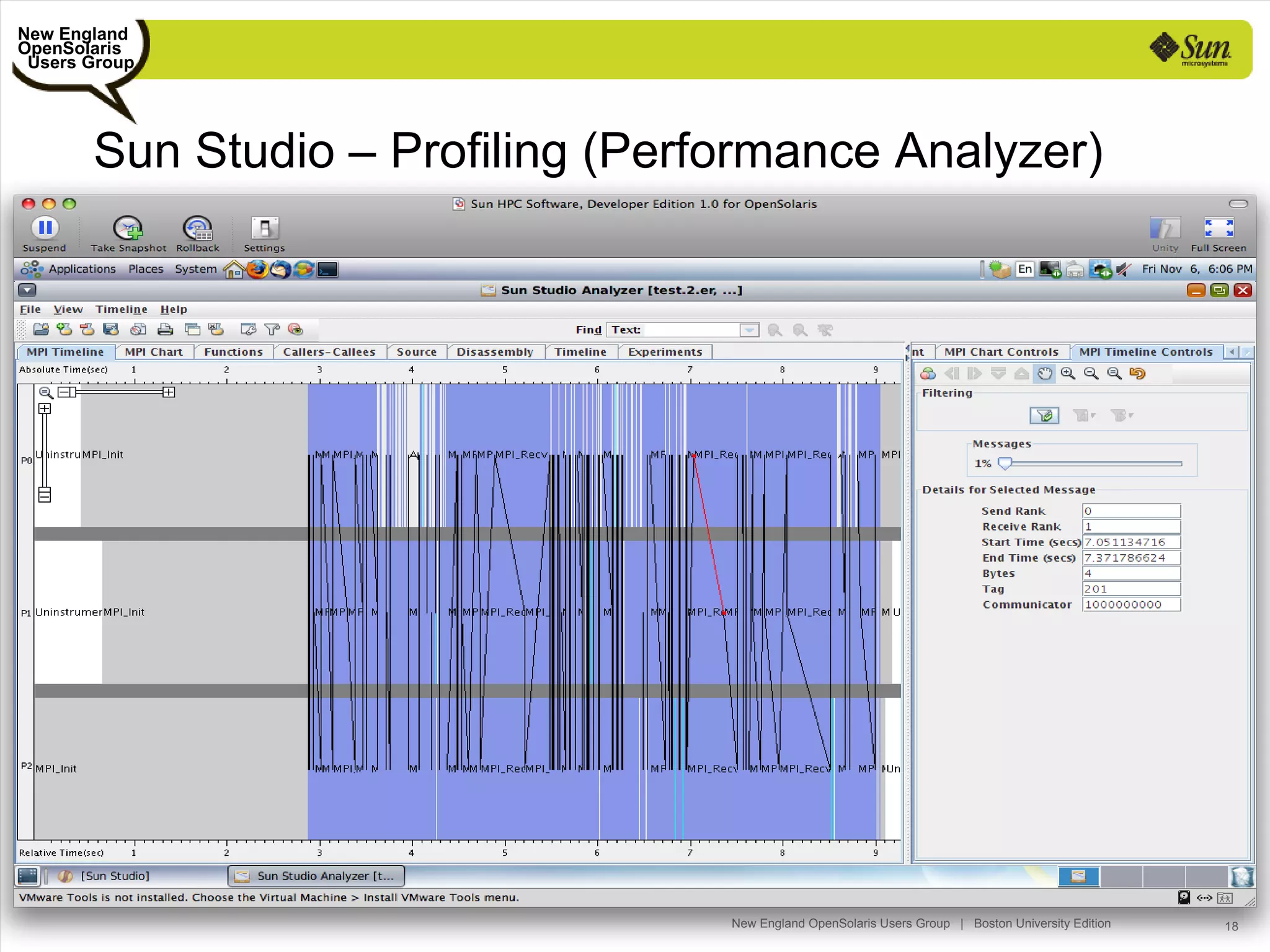 New England
OpenSolaris
 Users Group




       Sun Studio – Profiling (Performance Analyzer)




                                   New England OpenSolaris Users Group | Boston University Edition   18
 