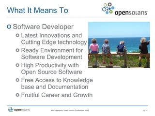 What It Means To Software Developer Latest Innovations and Cutting Edge technology Ready Environment for Software Development High Productivity with Open Source Software Free Access to Knowledge base and Documentation Fruitful Career and Growth 