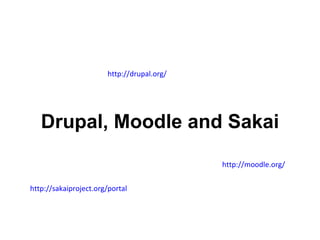 Drupal, Moodle and Sakai http://drupal.org/ http://sakaiproject.org/portal http://moodle.org/ 