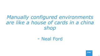 17
Manually configured environments
are like a house of cards in a china
shop
- Neal Ford
 