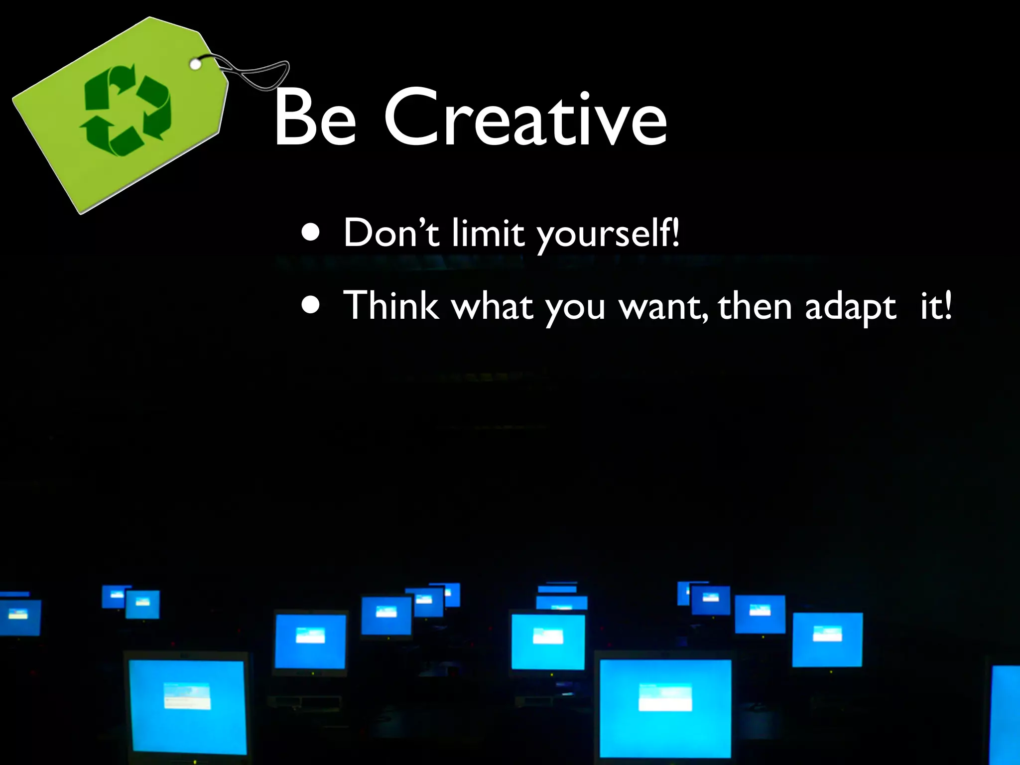 Types of apps
•   CMS’s       •   Social Networking

•   Blogs       •   Mailing Lists

•   Forums      •   Polls/Surveys

•   Wikis       •   GroupWare

•   Calendars   •   Ecommerce

•   LMS’s       •   Support
 