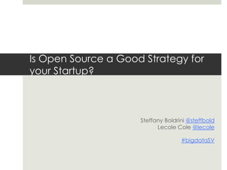 Is Open Source a Good Strategy for
your Startup?
Steffany Boldrini @steffbold
Lecole Cole @lecole
#bigdataSV
 