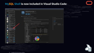 MySQL Shell is now included in Visual Studio Code:
Copyright @ 2022 Oracle and/or its affiliates.
132
 