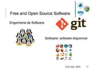 12CJC, Dez. 2016
Free and Open Source Software
Engenharia de Software
Software: software disponível
 