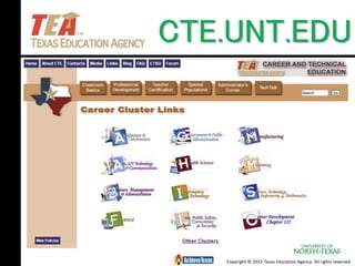 Copyright © 2012 Texas Education Agency. All rights reserved.
CTE.UNT.EDU
 