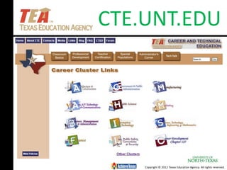Copyright © 2012 Texas Education Agency. All rights reserved.
CTE.UNT.EDU
 