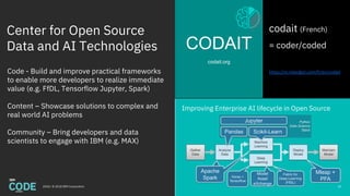 Center for Open Source
Data and AI Technologies
2018 / © 2018 IBM Corporation
codait (French)
= coder/coded
https://m.inte...