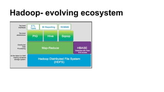 Analytics using other languages
Clojure- for JVM http://clojure.org/
Clojure is a dynamic programming language that targets the Java Virtual Machine . It is designed to be a general-purpose
language, combining the approachability and interactive development of a scripting language with an efficient and robust
infrastructure for multithreaded programming. Clojure is a compiled language - it compiles directly to JVM bytecode, yet remains
completely dynamic. Every feature supported by Clojure is supported at runtime. Clojure is a dialect of Lisp
https://bigml.com/gallery/models
 