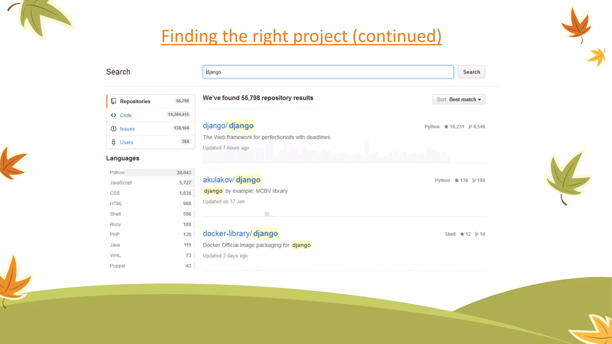 Finding the right project (continued)
 