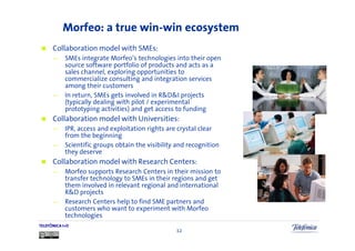 Morfeo: a true win-win ecosystem
      Collaboration model with SMEs:
      —     SMEs integrate Morfeo’s technologies int...