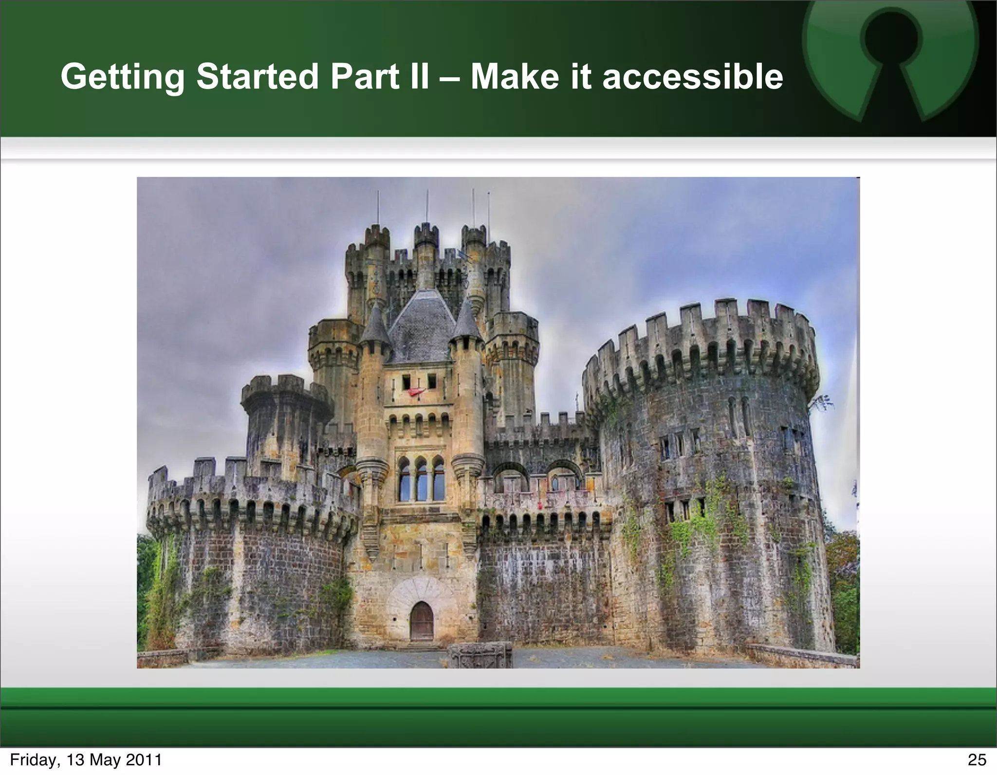 Getting Started Part II – Make it accessible




Friday, 13 May 2011                                  25
 