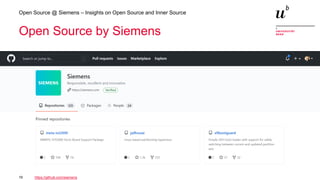 19
Open Source @ Siemens – Insights on Open Source and Inner Source
Open Source by Siemens
https://github.com/siemens
 