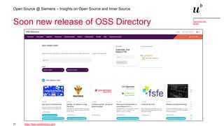 31
Open Source @ Siemens – Insights on Open Source and Inner Source
Soon new release of OSS Directory
https://test.ossdirectory.com
 