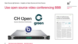 32
Open Source @ Siemens – Insights on Open Source and Inner Source
Use open source video conferencing BBB
https://www.ch-open.ch/bigbluebutton https://bbb.ch-open.ch
 