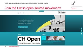 34
Open Source @ Siemens – Insights on Open Source and Inner Source
Join the Swiss open source movement!
https://www.ch-open.ch
 