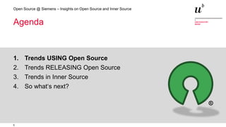 5
Open Source @ Siemens – Insights on Open Source and Inner Source
1. Trends USING Open Source
2. Trends RELEASING Open Source
3. Trends in Inner Source
4. So what‘s next?
Agenda
R
 