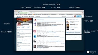 Profiles 
Search / S&R 
Trends / S&R 
Home timeline / TLS 
PTw / Ads 
Compose 
Contact import / 
Growth 
DMs / Social Discover / S&R 
WtF / S&R 
