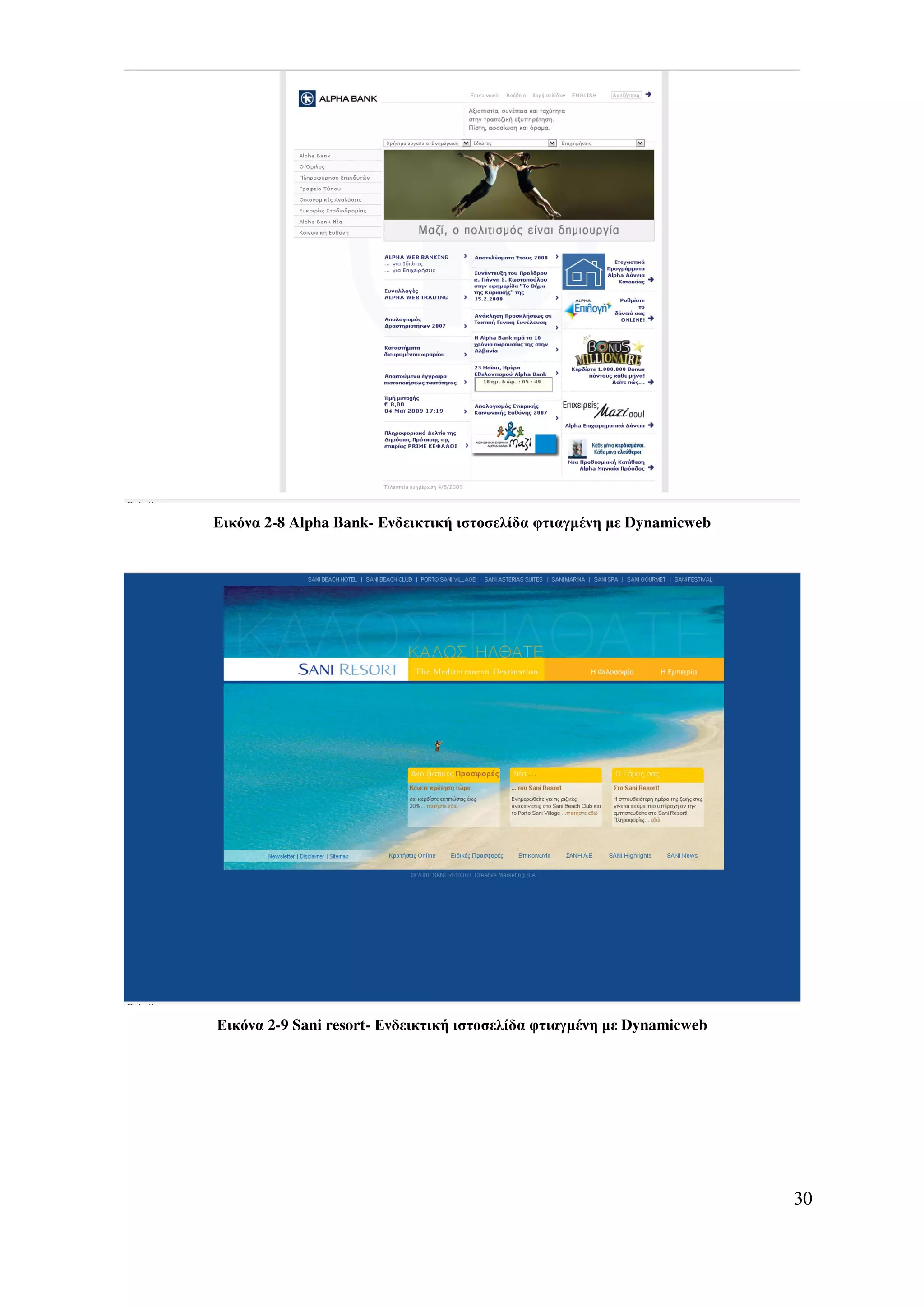 Εικόνα 2-8 Alpha Bank- Ενδεικτική ιστοσελίδα φτιαγµένη µε Dynamicweb




Εικόνα 2-9 Sani resort- Ενδεικτική ιστοσελίδα φτιαγµένη µε Dynamicweb




                                                                        30
 