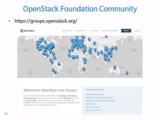 OpenStack Foundation Community
• https://groups.openstack.org/
10
 