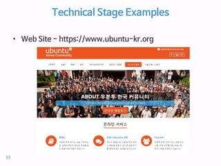 Technical Stage Examples
• Web Site - https://www.ubuntu-kr.org
53
 