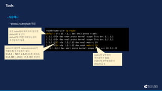 root@router1:~# ip route
default via 10.2.1.1 dev ens3 proto static
1.1.1.0/24 dev ens4 proto kernel scope link src 1.1.1.1
2.2.2.0/24 dev ens5 proto kernel scope link src 2.2.2.1
5.5.5.0/25 via 2.2.2.13 dev ens5 metric 10
5.5.5.0/24 via 1.1.1.12 dev ens4 metric 10
10.2.1.0/24 dev ens3 proto kernel scope link src 10.2.1.22
metric이 낮은것이
우선순위가 높음.
metric이 생략된것은 0
default 값 0
모든 table에서 매치되지 않으면
default로 보낸다.
defualt가 2개면 위에있는것이
우선순위가 높음.
metric이 같다면 network(subnet)가
작을수록 우선순위가 높다.
5.5.5.0 ~ 128은 2.2.2.13으로 보내고,
5.5.5.129 ~ 255는 1.1.1.12로 보낸다.
 