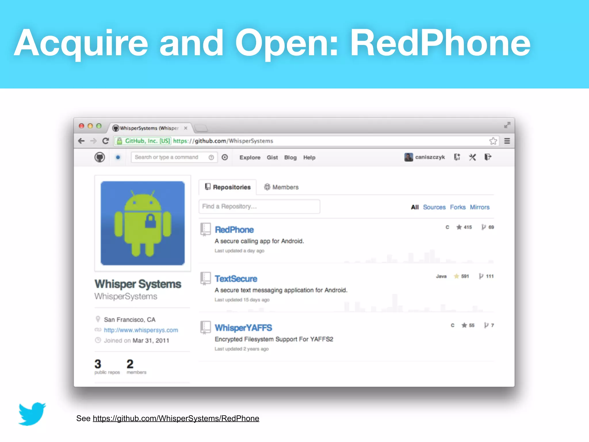 Acquire and Open: RedPhone




   See https://github.com/WhisperSystems/RedPhone
 