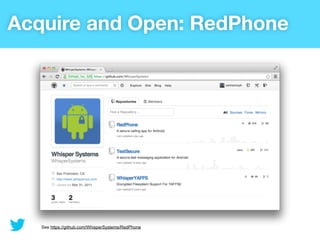 Acquire and Open: Clutch.IO




   See http://engineering.twitter.com/2012/10/open-sourcing-clutchio.html
   See http://ww...