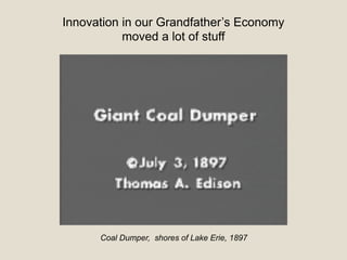 Innovation in our Grandfather’s Economy
moved a lot of stuff
Coal Dumper, shores of Lake Erie, 1897
 