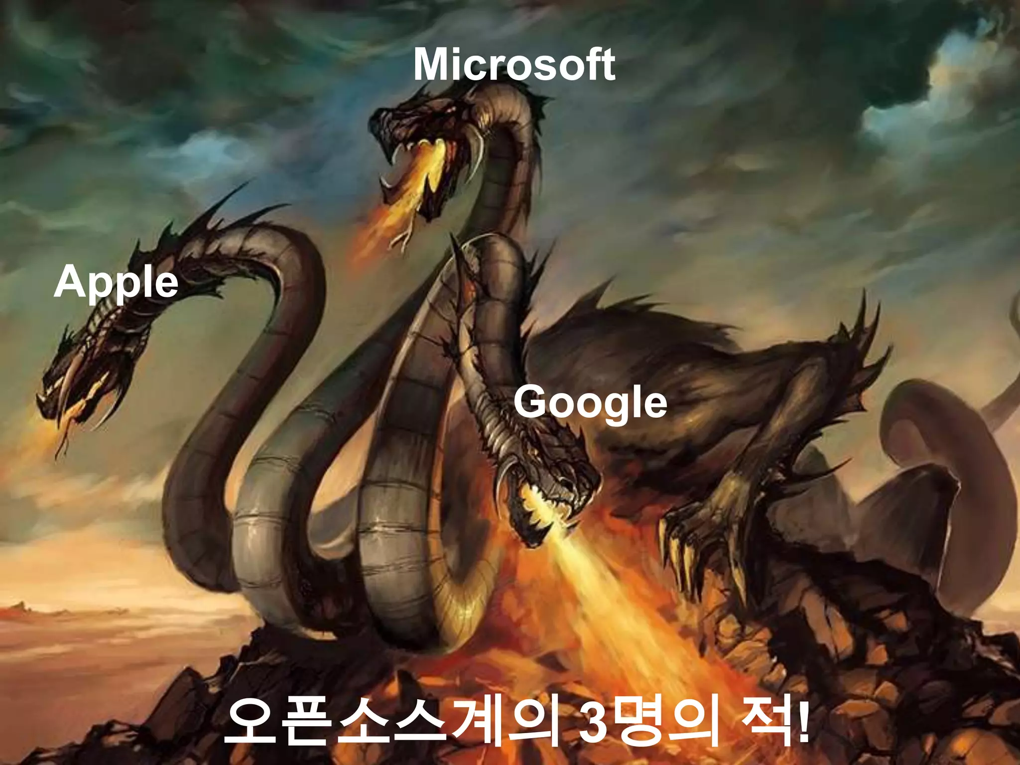 Microsoft



Apple

                Google




        오픈소스계의 3명의 적!
 