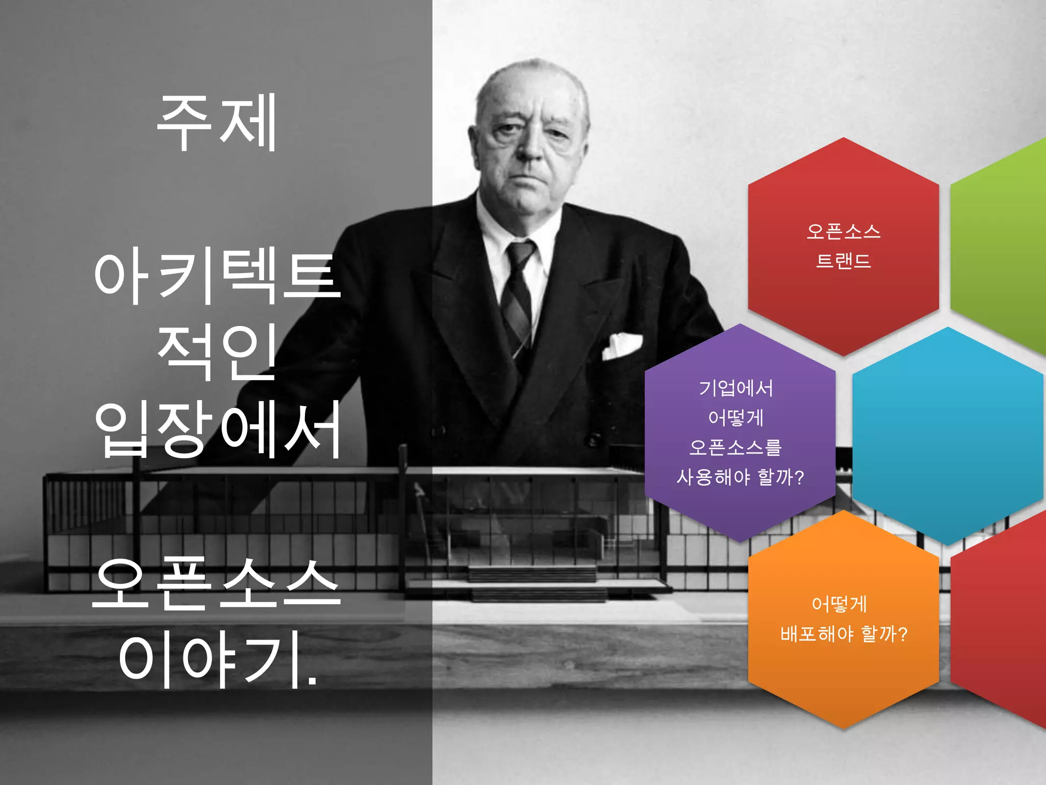 주제
                  오픈소스


아키텍트
                  트랜드




 적인     기업에서


입장에서    어떻게
       오픈소스를
       사용해야 할까?




오픈소스              어떻게


이야기.
               배포해야 할까?
 