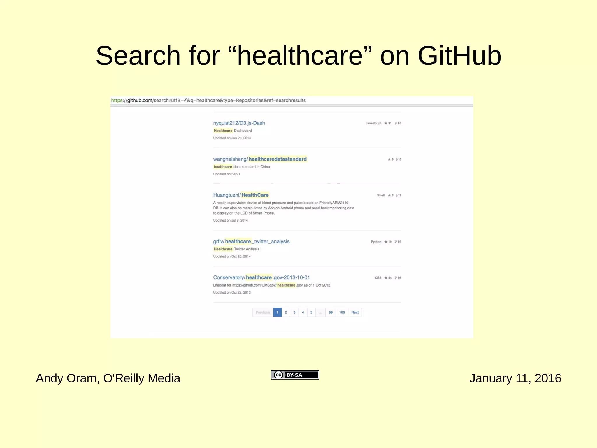 Search for “education” on GitHub
Andy Oram, O'Reilly Media January 11, 2016
 