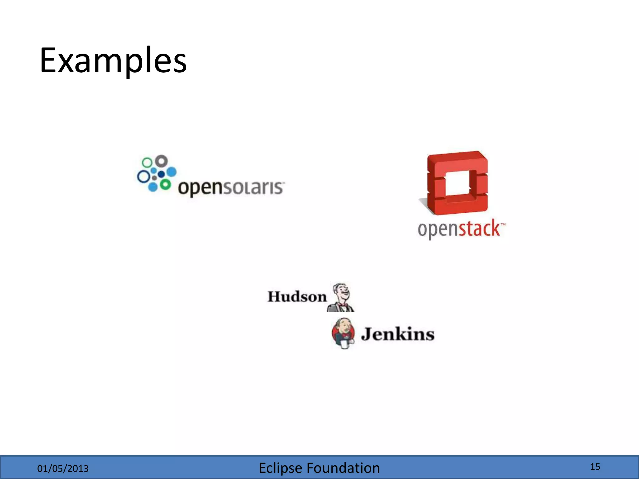 Eclipse Foundation
Examples
01/05/2013 15
 
