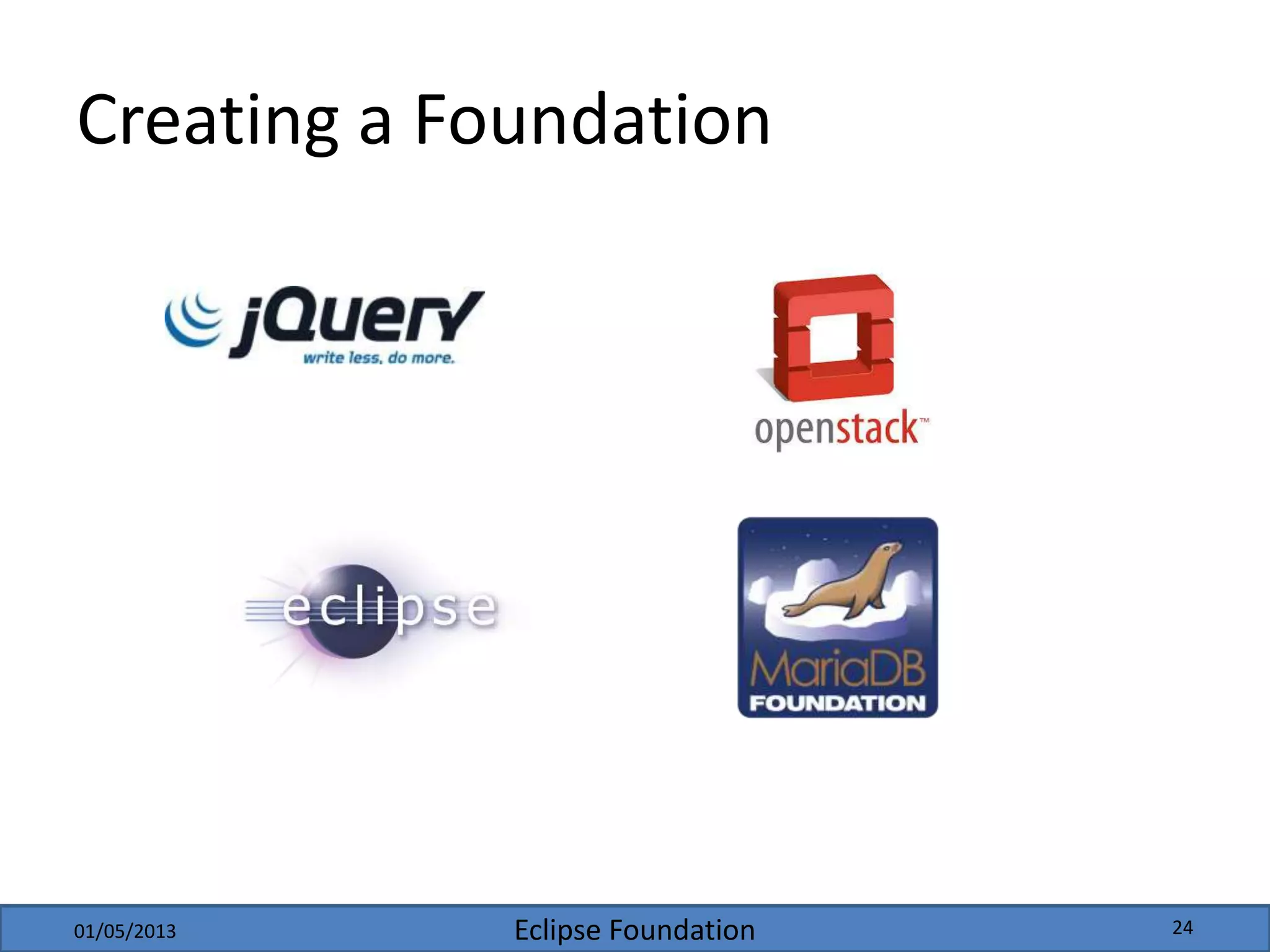 Eclipse Foundation
Creating a Foundation
01/05/2013 24
 