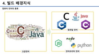 4. 빌드 배경지식
컴퓨터 언어의 종류
고급언어
컴파일 언어
인터프리터 언어
 