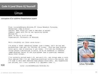 Code It (and Share It) Yourself
conception d’un système d’exploitation ouvert
Linux
20J.F. Omhover, Arts et Métiers ParisTech,
Linus TorvaldsII/d
 