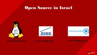 Open Source in Israel
www.oknesset.orgwww.hamakor.org.il www.hasadna.org.il
 