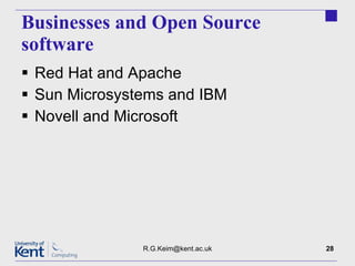Businesses and Open Source software Red Hat and Apache Sun Microsystems and IBM Novell and Microsoft [email_address] 