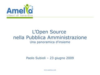 L’Open Source  nella Pubblica Amministrazione Una panoramica d’insieme Paolo Subioli – 23 giugno 2009 