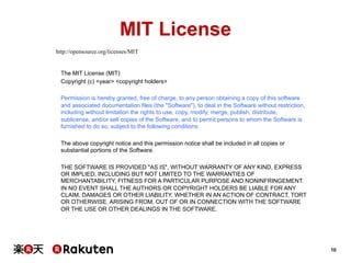 MIT License
http://opensource.org/licenses/MIT

The MIT License (MIT)
Copyright (c) <year> <copyright holders>
Permission is hereby granted, free of charge, to any person obtaining a copy of this software
and associated documentation files (the "Software"), to deal in the Software without restriction,
including without limitation the rights to use, copy, modify, merge, publish, distribute,
sublicense, and/or sell copies of the Software, and to permit persons to whom the Software is
furnished to do so, subject to the following conditions:
The above copyright notice and this permission notice shall be included in all copies or
substantial portions of the Software.
THE SOFTWARE IS PROVIDED "AS IS", WITHOUT WARRANTY OF ANY KIND, EXPRESS
OR IMPLIED, INCLUDING BUT NOT LIMITED TO THE WARRANTIES OF
MERCHANTABILITY, FITNESS FOR A PARTICULAR PURPOSE AND NONINFRINGEMENT.
IN NO EVENT SHALL THE AUTHORS OR COPYRIGHT HOLDERS BE LIABLE FOR ANY
CLAIM, DAMAGES OR OTHER LIABILITY, WHETHER IN AN ACTION OF CONTRACT, TORT
OR OTHERWISE, ARISING FROM, OUT OF OR IN CONNECTION WITH THE SOFTWARE
OR THE USE OR OTHER DEALINGS IN THE SOFTWARE.

10

 