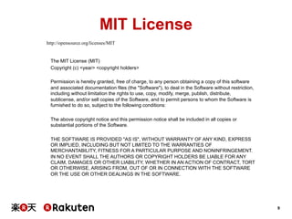 MIT License
http://opensource.org/licenses/MIT

The MIT License (MIT)
Copyright (c) <year> <copyright holders>
Permission is hereby granted, free of charge, to any person obtaining a copy of this software
and associated documentation files (the "Software"), to deal in the Software without restriction,
including without limitation the rights to use, copy, modify, merge, publish, distribute,
sublicense, and/or sell copies of the Software, and to permit persons to whom the Software is
furnished to do so, subject to the following conditions:
The above copyright notice and this permission notice shall be included in all copies or
substantial portions of the Software.
THE SOFTWARE IS PROVIDED "AS IS", WITHOUT WARRANTY OF ANY KIND, EXPRESS
OR IMPLIED, INCLUDING BUT NOT LIMITED TO THE WARRANTIES OF
MERCHANTABILITY, FITNESS FOR A PARTICULAR PURPOSE AND NONINFRINGEMENT.
IN NO EVENT SHALL THE AUTHORS OR COPYRIGHT HOLDERS BE LIABLE FOR ANY
CLAIM, DAMAGES OR OTHER LIABILITY, WHETHER IN AN ACTION OF CONTRACT, TORT
OR OTHERWISE, ARISING FROM, OUT OF OR IN CONNECTION WITH THE SOFTWARE
OR THE USE OR OTHER DEALINGS IN THE SOFTWARE.

9

 