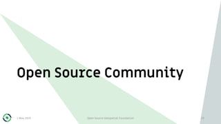 Open Source Community
1 May 2019 Open Source Geospatial Foundation 29
 