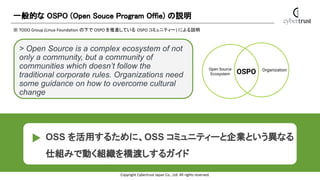 Copyright Cybertrust Japan Co., Ltd. All rights reserved.
OSS を活用するために、OSS コミュニティーと企業という異なる
仕組みで動く組織を橋渡しするガイド
※ TODO Group...
