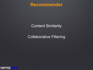 Recommender
Content Similarity
Collaborative Filtering
 