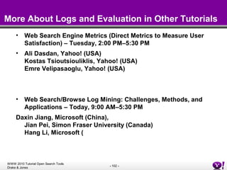 Open Source Search Tools for www2010 conferencesourcesearchtoolswww20100426dApplications of Open Search Tools: WWW2010 Tutorial