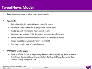 TweetNews Model <ul><li>Goal:  Inject relevance in latest news search results </li></ul><ul><li>Approach: </li></ul><ul><u...