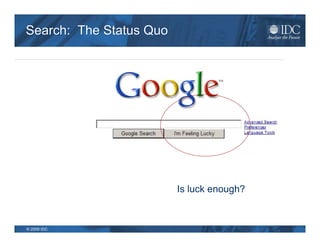 Search: The Status Quo




                         Is luck enough?


© 2009 IDC
 