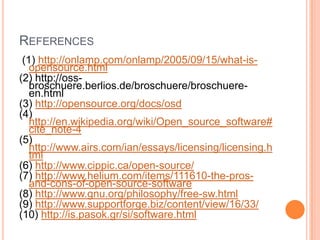 License must be Technology Neutral (2) Open Source LicenseA license defines the rights and obligations that a licensor grants to a licensee. Open Source licenses grant licensees the right to copy, modify and redistribute source code (or content). These licenses may also impose obligations.  (4)The License decides the Rules the community Lives byChoosing the Right LicenseOutside Contribution Proprietary Forks (5)OSI Approves all Software’s License 