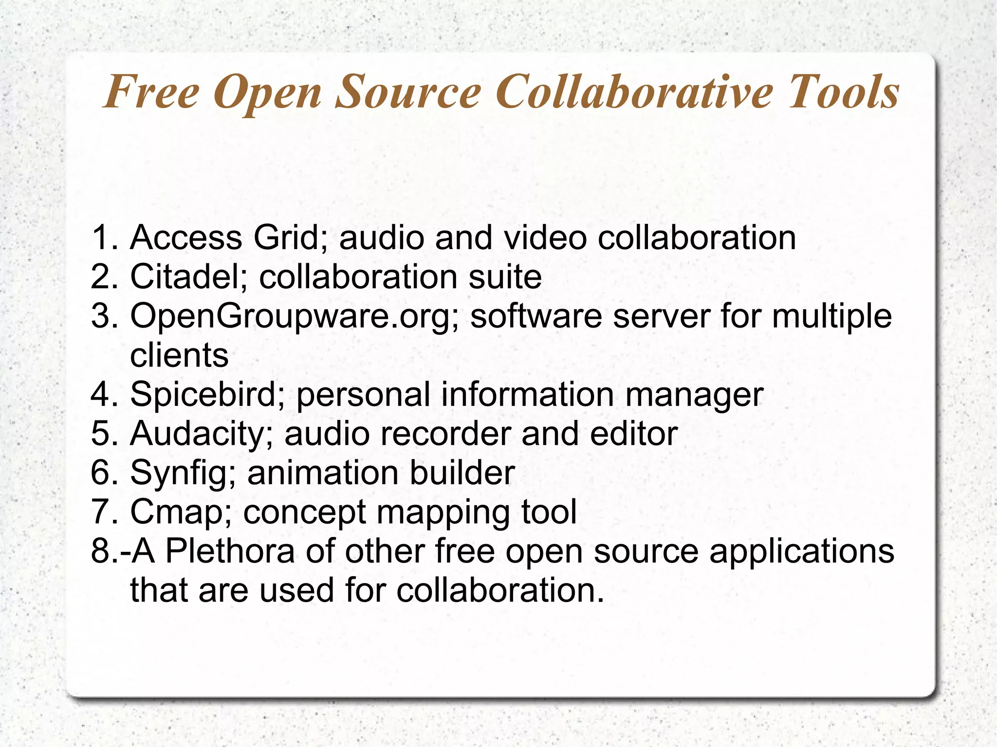 No restriction on other software - Technology neutrality (Open Source Software in Education 2008) 